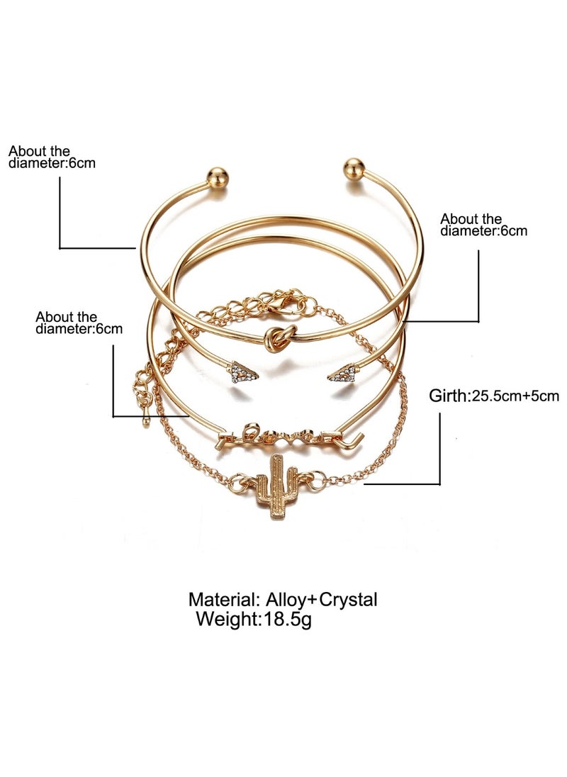 Huitich - Trendy 4-Piece Minimalist Bracelet Set Gold Plated Alloy & Crystal - Image 1