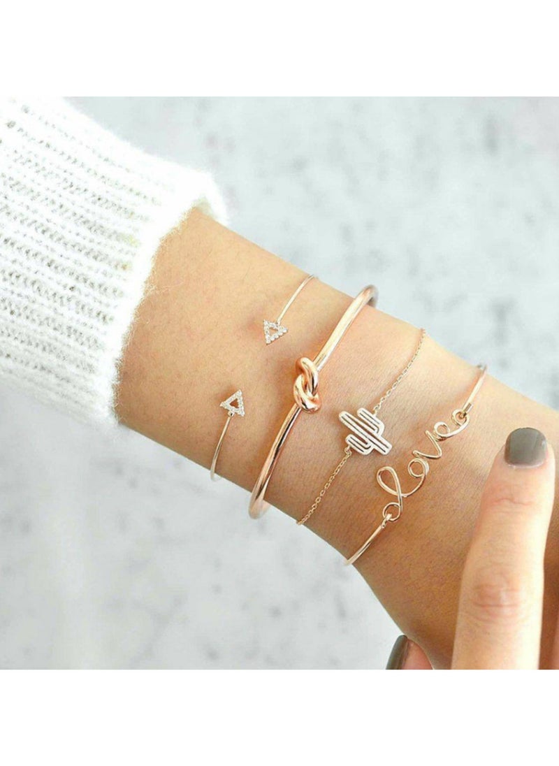 Huitich - Trendy 4-Piece Minimalist Bracelet Set Gold Plated Alloy & Crystal - Image 1
