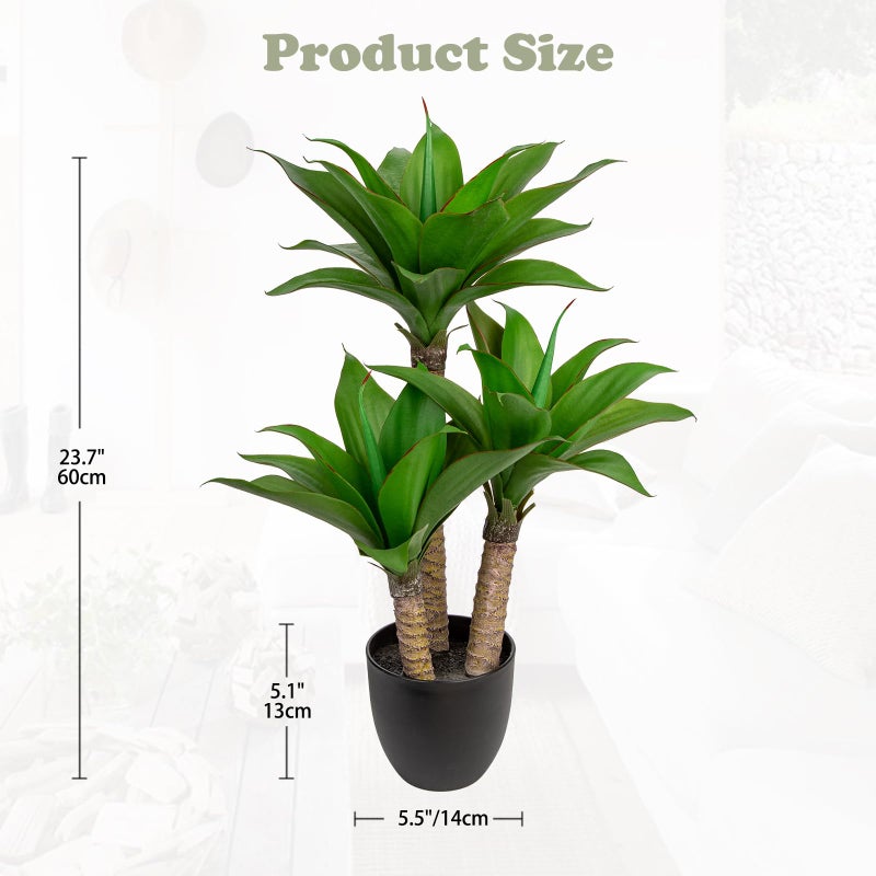 Briful 23.7'' Agave Plants Artificial Realistic Potted Faux Agave Plants 3 Maguey Fake Plants in Black Pot Houseplant for Home Decor Indoor Outdoor Farmhouse - Image 2