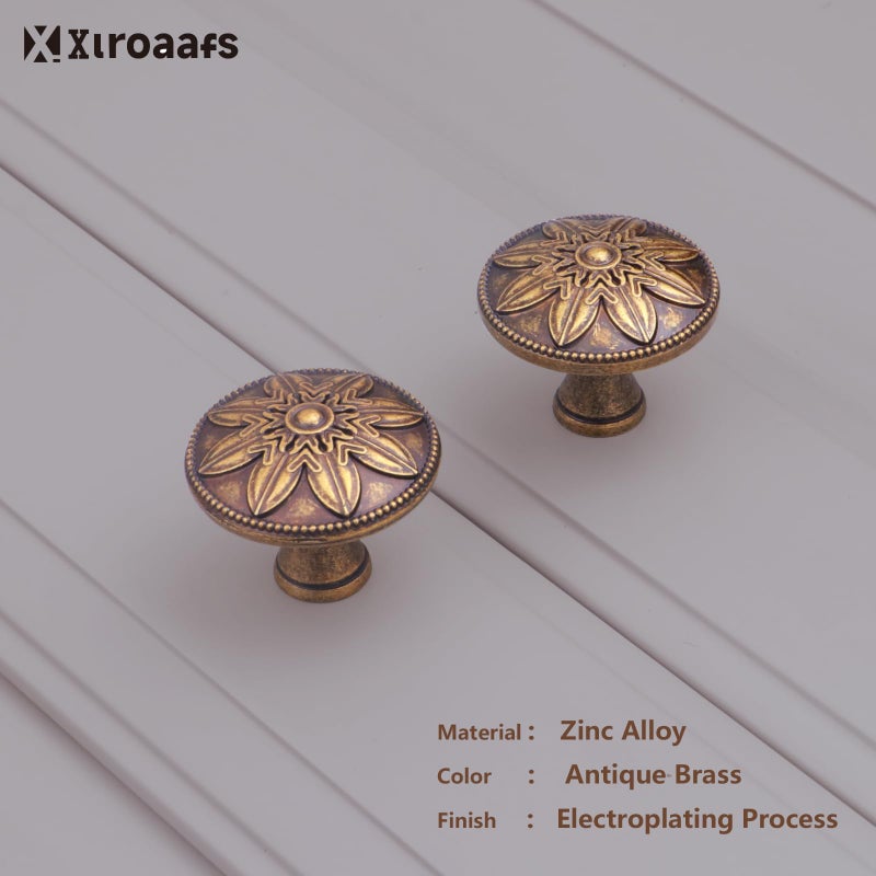 xlroaafs 4 حزمة العتيقة النحاس مقابض خزانة خمر مضمد المقابض مقابض أدراج 1.4 "" جولة خمر مطبخ مجلس الوزراء المقابض مقابض للخزائن وأدراج مضمد ريفي - Image 3