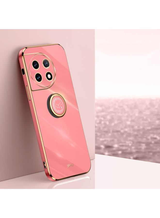 Case Cover For For OnePlus Ace 2 XINLI Straight Edge 6D Electroplate TPU Phone Case with Ring Holder(Hawthorn Red)