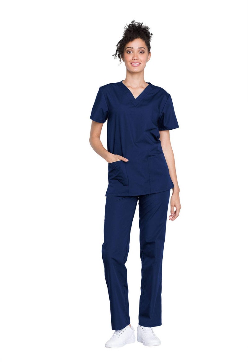 Cherokee womens Unisex Top and Pant Medical Scrubs Set, Navy, Large US - Image 1