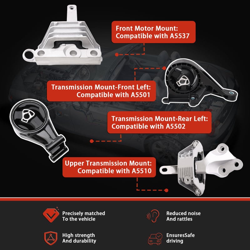 QRYIPPDM Engine Motor Transmission Mount Compatible with 2012 2013 2014 2015 2016 2017 Verano 24L Auto Trans OE 3198 A5537 3194 A5501 3196 A5502 3226 A5510 - Image 4