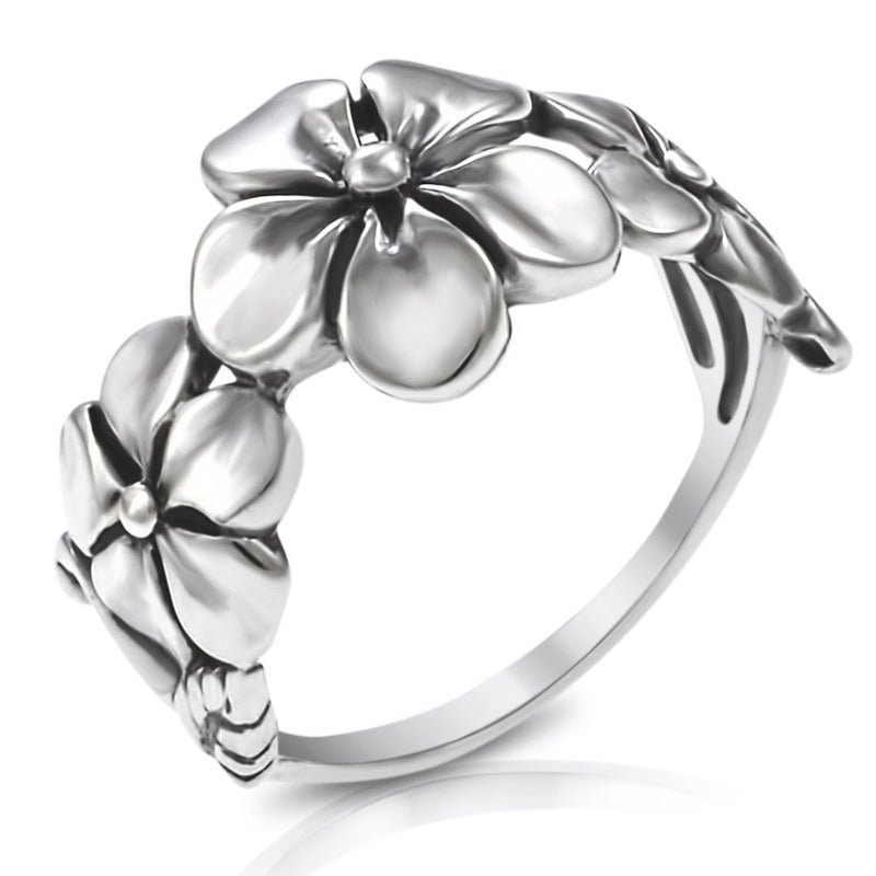 Mimi Silver 925 Sterling Silver Triple Plumeria Flower Ring - Size 10 - Image 5