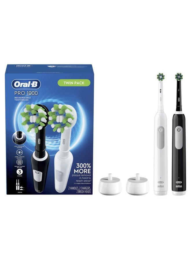 Oral-b Pro 1000 Crossaction Electric Toothbrush, Powered By Braun, Black and White, 2 Count