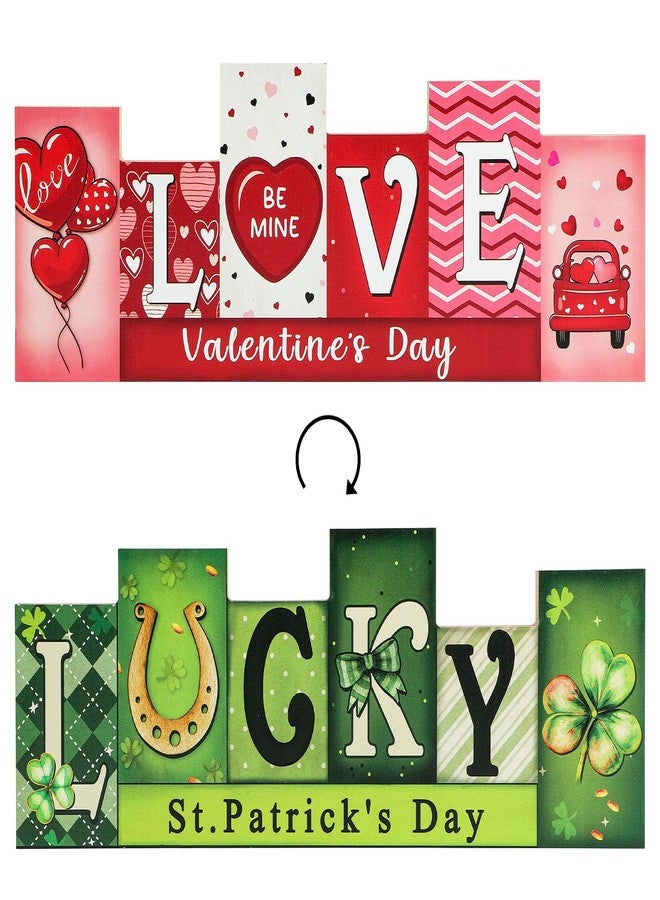 Sophena Valentine's Day & St. Patrick's Day Wooden Table Sign - LUCKY LOVE Reversible Tabletop Decor - Rustic Double-Sided Different Theme Irish Farmhouse Table Centerpiece - Image 1
