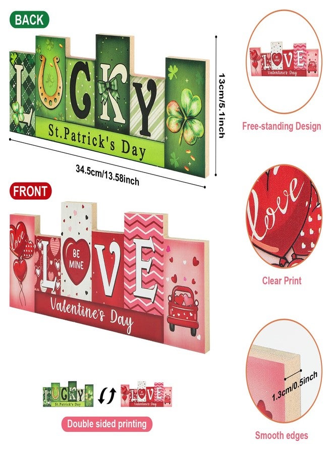 Sophena Valentine's Day & St. Patrick's Day Wooden Table Sign - LUCKY LOVE Reversible Tabletop Decor - Rustic Double-Sided Different Theme Irish Farmhouse Table Centerpiece - Image 2