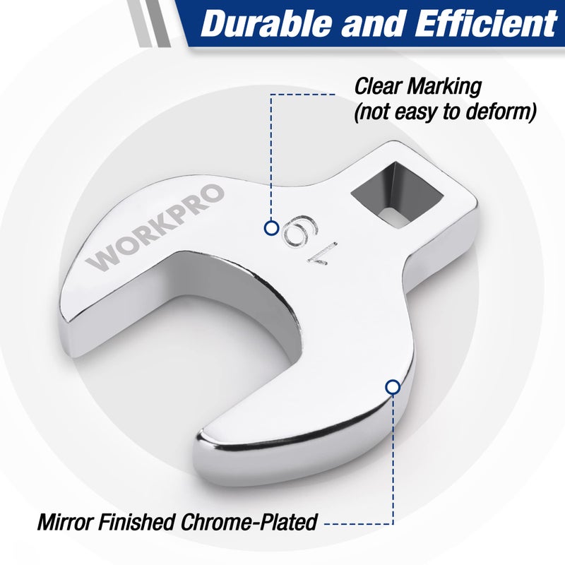 WORKPRO 3/8" Drive Crowfoot Wrench Set, 10-Piece Metric Crowfoot Wrench with Clip-on Organizer, 10-19mm, Great for Automotive Repair Work Hard-To-Reach Areas - Image 2