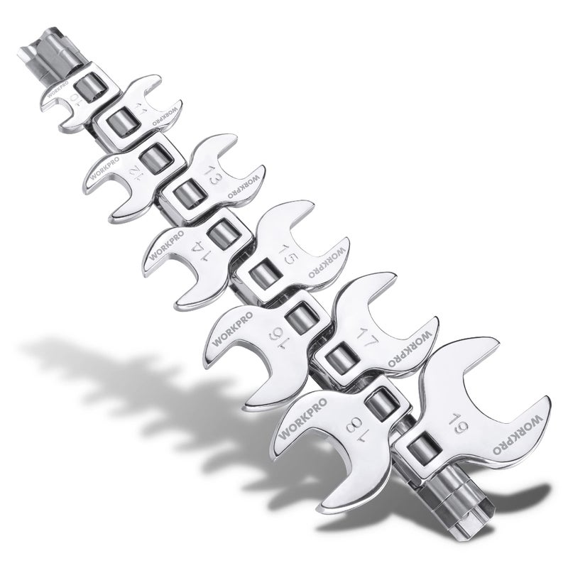 WORKPRO 3/8" Drive Crowfoot Wrench Set, 10-Piece Metric Crowfoot Wrench with Clip-on Organizer, 10-19mm, Great for Automotive Repair Work Hard-To-Reach Areas - Image 1