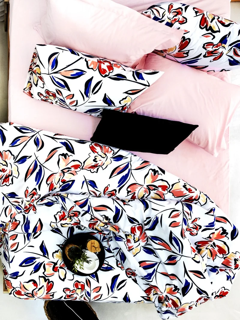 Caqqa Sheet Elastic Cotton Lily Double Duvet Cover Set