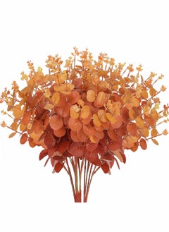 Y&D 3PCS Artificial Flower Fake Money Grass Eucalyptus Leaves Branches Bulk Fall Orange Faux Greenery Stems Touch for Home Office Centerpiece Wedding Banquet Arrangement Decoration  - Image 1