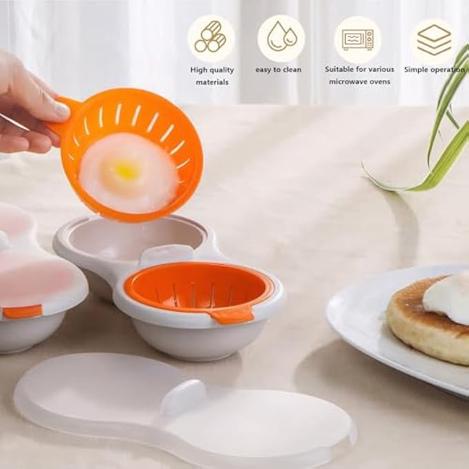 YelaJoy Microwave Egg Poacher 2 Eggs Double Layer Egg Boiler For Microwave 2 Cavity Eggs Poacher Steamer Boiled Egg Cup Mold Microwave Boiled Eggs Maker For Egg Boiler Hamburg Sandwiches Orange - Image 4