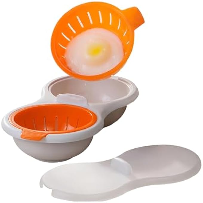 YelaJoy Microwave Egg Poacher 2 Eggs Double Layer Egg Boiler For Microwave 2 Cavity Eggs Poacher Steamer Boiled Egg Cup Mold Microwave Boiled Eggs Maker For Egg Boiler Hamburg Sandwiches Orange - Image 2