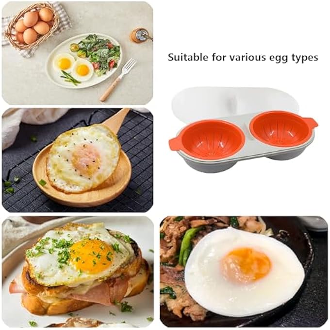 YelaJoy Microwave Egg Poacher 2 Eggs Double Layer Egg Boiler For Microwave 2 Cavity Eggs Poacher Steamer Boiled Egg Cup Mold Microwave Boiled Eggs Maker For Egg Boiler Hamburg Sandwiches Orange - Image 5