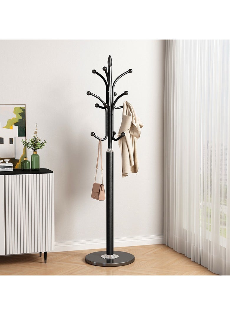 Jorunb - Coat stand Standing coat rack metal coat rack modern clothes rack with 12 hooks natural marble base for scarves bags jackets hat hangers in the entrance area (Black) - Image 1