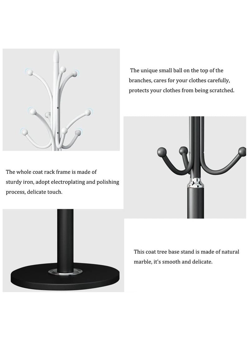 Jorunb - Coat stand Standing coat rack metal coat rack modern clothes rack with 12 hooks natural marble base for scarves bags jackets hat hangers in the entrance area (Black) - Image 1