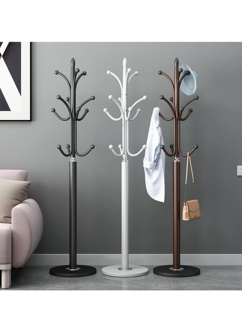 Jorunb - Coat stand Standing coat rack metal coat rack modern clothes rack with 12 hooks natural marble base for scarves bags jackets hat hangers in the entrance area (Black) - Image 1