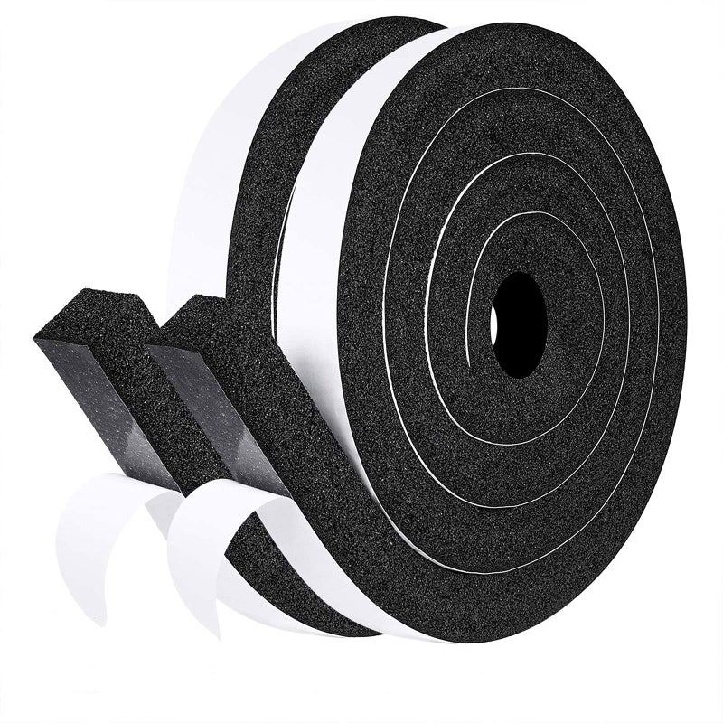 fowong Air Conditioner Window Seal 1 Inch X 1 Inch Thick AC Weather Stripping High Resilience Foam Sealing Tape Adhesive AC Window Seal Kit 65ft Long 65ft x 2 Rolls Black