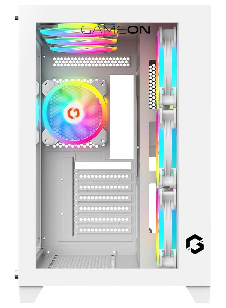 GAMEON Emperor Artic Series Mid Tower PC Gaming Case 120mm ARGB+PWM Lighting Tempered Glass Pre-installed Cooling Fans Computer case Dust Filters Wide Motherboard Compatibility White - Image 2