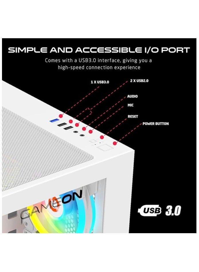 GAMEON Emperor Artic Series Mid Tower PC Gaming Case 120mm ARGB+PWM Lighting Tempered Glass Pre-installed Cooling Fans Computer case Dust Filters Wide Motherboard Compatibility White - Image 4