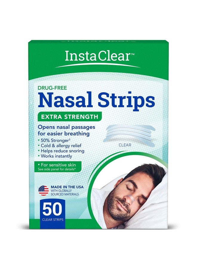 Instaclear Extra-Strength Nasal Breathing Strips Clear 50 ct | Works Instantly, Nasal Congestion Relief, Stops Snoring, Cold & Allergy - Image 1