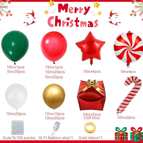 AobkDeco 151PCS Christmas Balloon Garland Arch Kit with Red White Golden Dark Green Balloons Candy Foil Balloon Candy Cane Balloon Gift Box Balloon Star balloon for Christmas Party Decorations - Image 5
