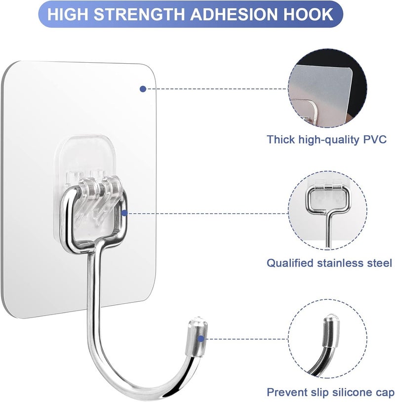JIALTO 20 Pcs Heavy Duty Adhesive Big Hooks - Waterproof, Rustproof Stainless Steel Hangers for Kitchen, Bathroom, Home, and Office - Image 4