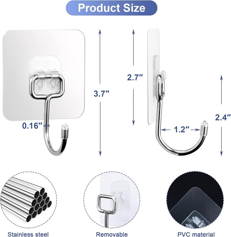 JIALTO 20 Pcs Heavy Duty Adhesive Big Hooks - Waterproof, Rustproof Stainless Steel Hangers for Kitchen, Bathroom, Home, and Office - Image 2