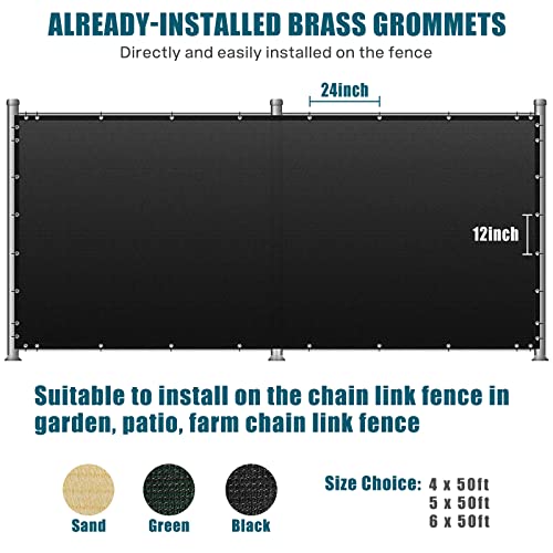 UIRWAY Privacy Screen Fence 4ft x 50ft Black, Heavy Duty 170GSM 90% Blockage Chain Link Fence Privacy Screen, UV Resistant Outdoor Windscreen Shade Net for Backyard Garden Patio Yard with Cable Ties - Image 3