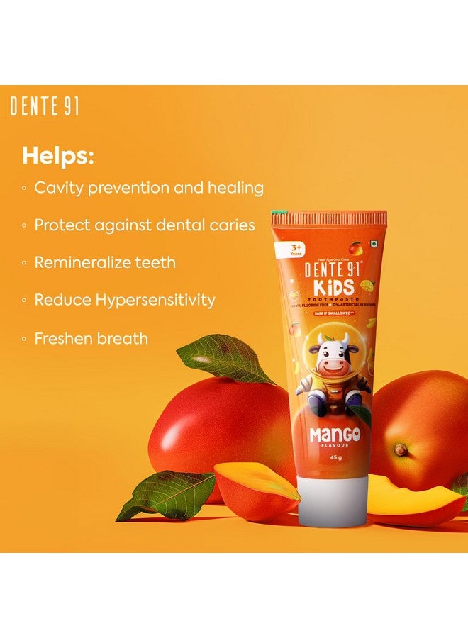 DENTE91 Kids Toothpaste, Protects Against Dental Caries & Hypersensitivity, Fluoride Free, Mango Flavour - 45G  - Image 5
