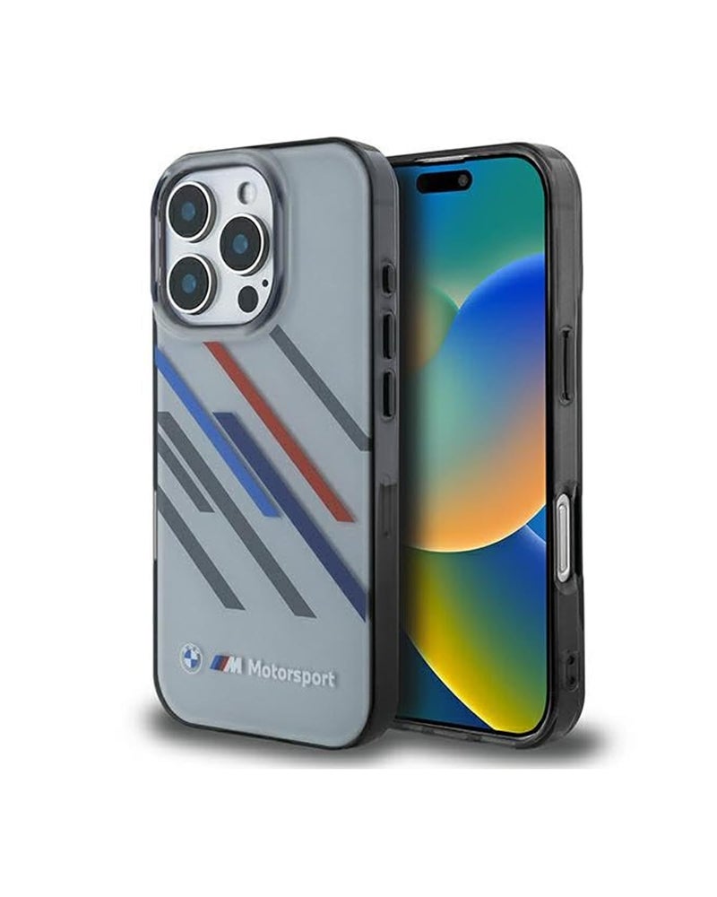 CG MOBILE BMW [Official Licensed], Protective Case Designed for iPhone 16 Pro |Motorsport | IML Printed Case Random Stripes - Grey - Image 1