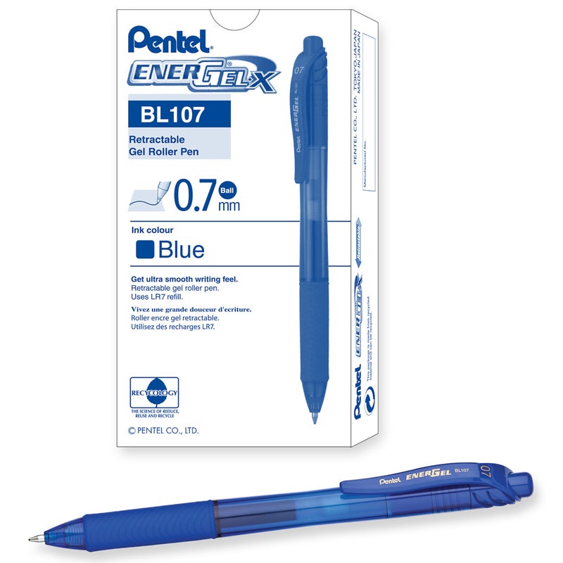 Pentel Energel-X Gel Pen – Metal Tip 0.7 mm, Blue Ink