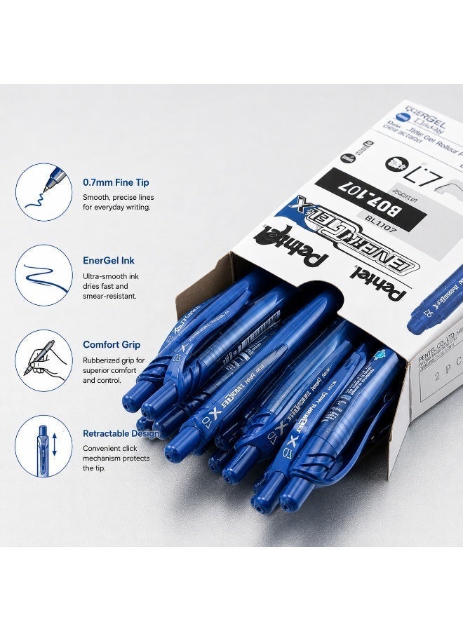 Pentel Energel-X Gel Pen – Metal Tip 0.7 mm, Blue Ink, 12 PCS - Image 3