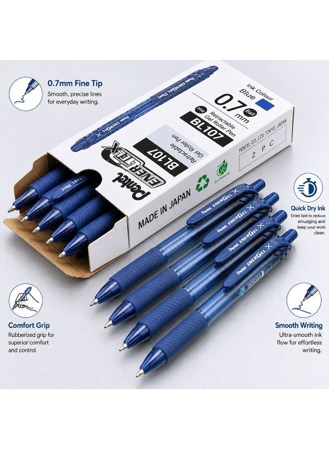 Pentel Energel-X Gel Pen – Metal Tip 0.7 mm, Blue Ink, 12 PCS - Image 2