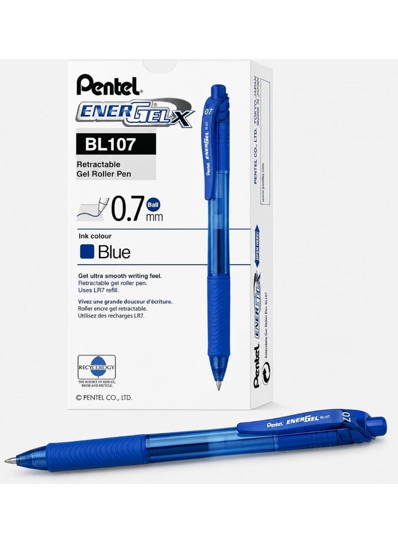 Pentel Energel-X Gel Pen – Metal Tip 0.7 mm, Blue Ink, 12 PCS - Image 1