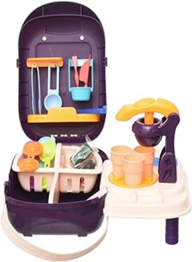 Plastic Dough Suitcase Game With 4 Dough And Ice cream Maker For Kids Set Of 32 Pieces - Multi Color