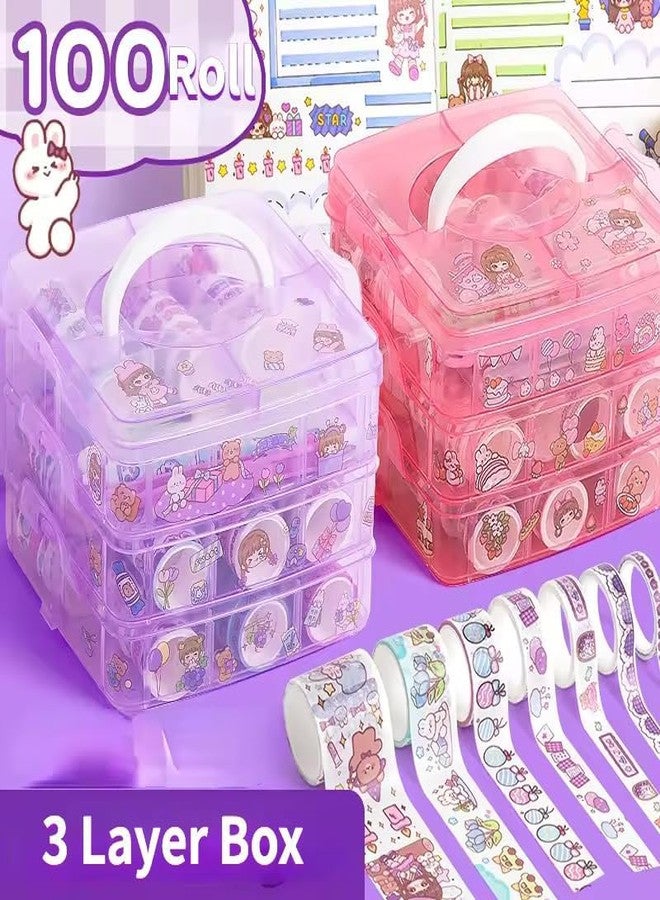 HARSHTI 100Pcs Decorative Paper Masking Tape With 20Pcs Kawaii Sticker And Tweezer, Spatulas And Pen, Art & Craft Decorative Sticker Masking Tape Kids School Project Décor Colourful Washi Tape ,30 Mm - Image 2