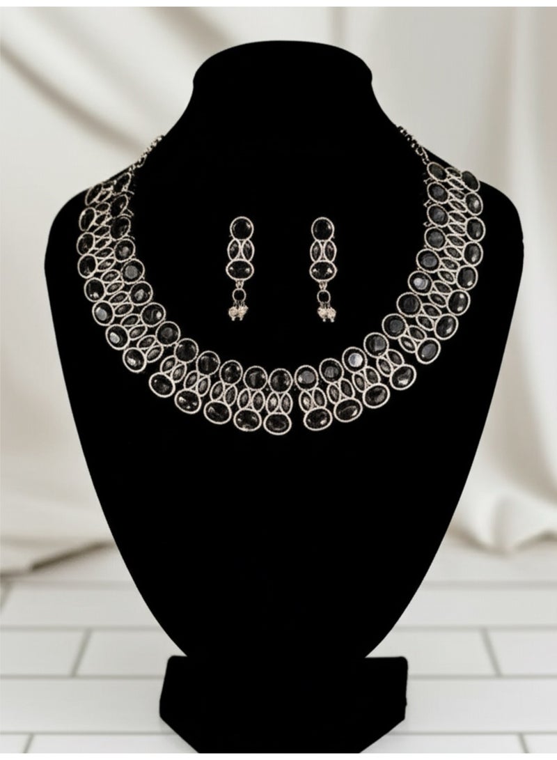 Pretty Precious 807801 -Pretty Precious Traditional Oxidised Silver Necklace Jewellery Set with Earrings, Boho Afghani Style, for Women-Black - Image 3