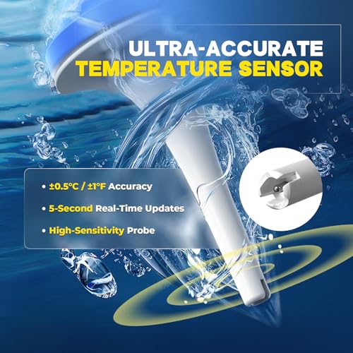 BaldrTherm بالدرثيرم مقياس حرارة حمام السباحة الشمسي الرقمي العائم، دقة عالية شاشة كبيرة بدون ضباب مع شاشة عرض مزدوجة لحمام السباحة، حوض السمك، السبا، الينابيع الساخنة، البرك - Image 5