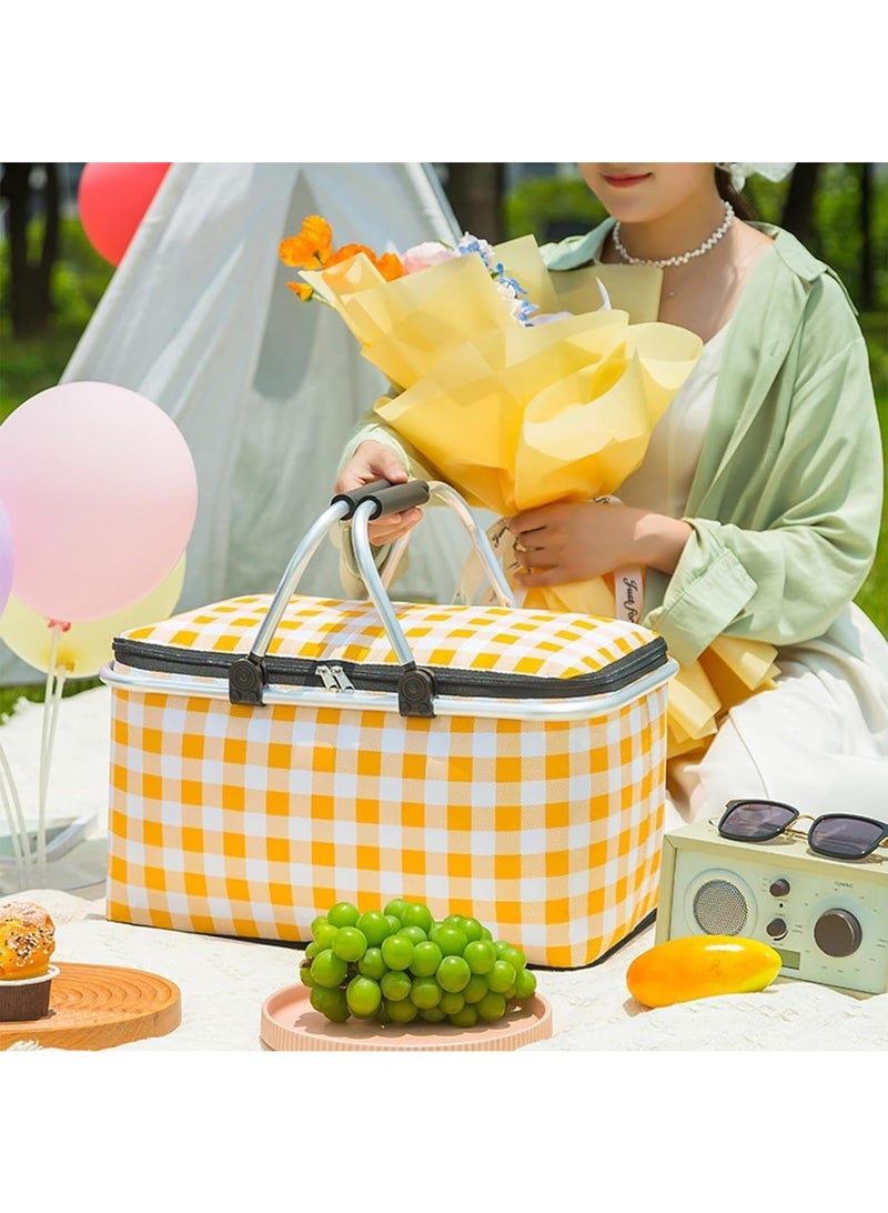 Bluejw Picnic Basket 20L Portable Collapsible Cooler Bag Grocery Bag Shopping Basket With Aluminium Handles For Shopping, Travel, Camping  - Image 5