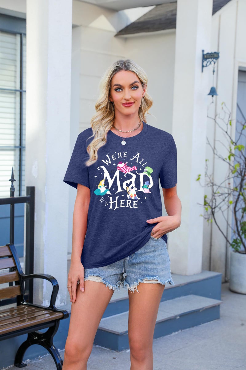 BANGELY Magical Shirt Women Magic Princess T-Shirt We're All Mad Here Fairy Graphic Shirts Vacation Party Casual Short Sleeve Top Blue - Image 2