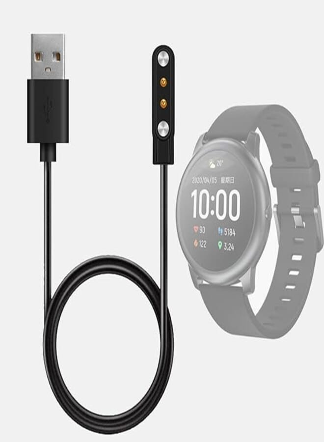 Inder كابل محول شحن USB من Inder 2 Pin لساعة Haylou الذكية، سلك قاعدة كابل شحن USB مغناطيسي 100 سم لساعة Haylou Solar LS05، RT LS05S الرياضية الذكية