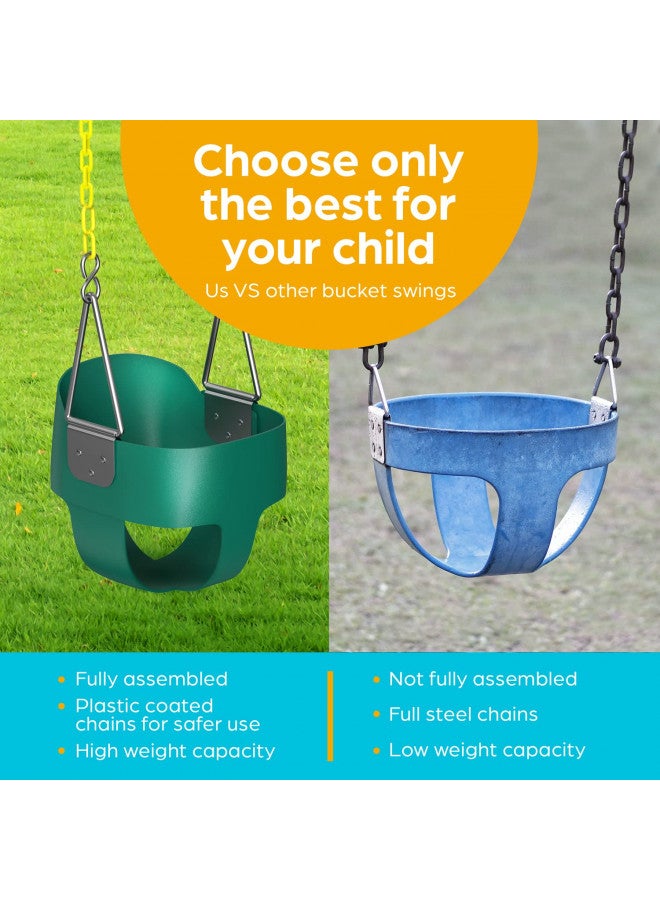 Jungle Gym Kingdom Toddler Swing - Heavy Duty, High Back, Full Bucket Baby Swing Seat with Coated Chains for Outdoor Use - Fully Assembled - Green - Image 1