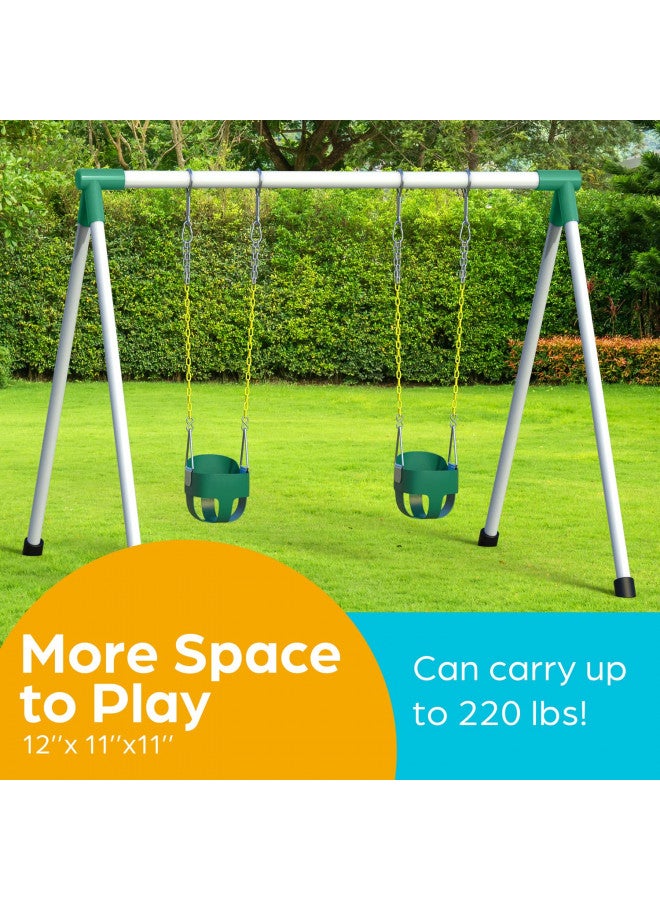 Jungle Gym Kingdom Toddler Swing - Heavy Duty, High Back, Full Bucket Baby Swing Seat with Coated Chains for Outdoor Use - Fully Assembled - Green - Image 4