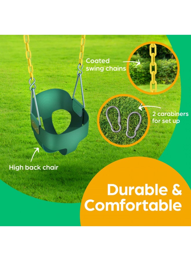 Jungle Gym Kingdom Toddler Swing - Heavy Duty, High Back, Full Bucket Baby Swing Seat with Coated Chains for Outdoor Use - Fully Assembled - Green - Image 3