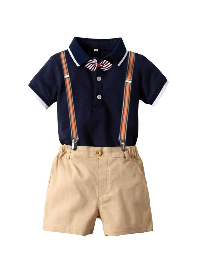 MiniMe Baby Boys Gentleman 4-Piece Set | 0-9 Months | Beige & Navy | Cotton Blend | Includes Shirt, Vest, Pants, Bow Tie | Soft & Comfortable | Stylish | Easy To Wear | Perfect For Special Occasions - Image 1