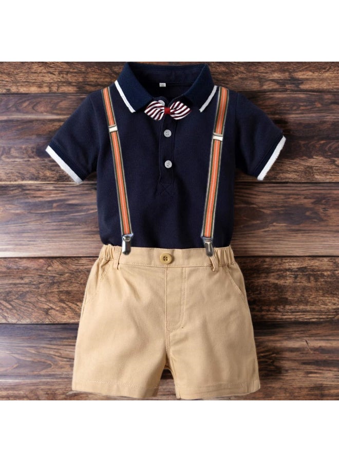 MiniMe Baby Boys Gentleman 4-Piece Set | 0-9 Months | Beige & Navy | Cotton Blend | Includes Shirt, Vest, Pants, Bow Tie | Soft & Comfortable | Stylish | Easy To Wear | Perfect For Special Occasions - Image 2