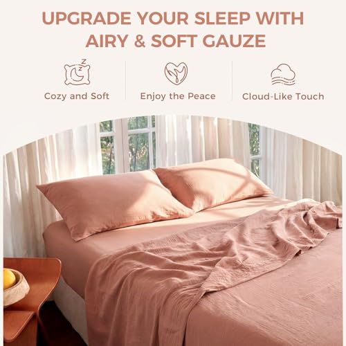 LUTBM King Sheet Set 100% Cotton Bed Sheets Gauze 4 Pcs Mocha Brown Muslin King Sheets Set 16" Deep Pocket Sheet & Pillowcase Sets Breathable Boho Soft All Season Bedding Sets - Image 4