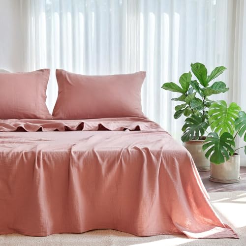 LUTBM King Sheet Set 100% Cotton Bed Sheets Gauze 4 Pcs Mocha Brown Muslin King Sheets Set 16" Deep Pocket Sheet & Pillowcase Sets Breathable Boho Soft All Season Bedding Sets - Image 1