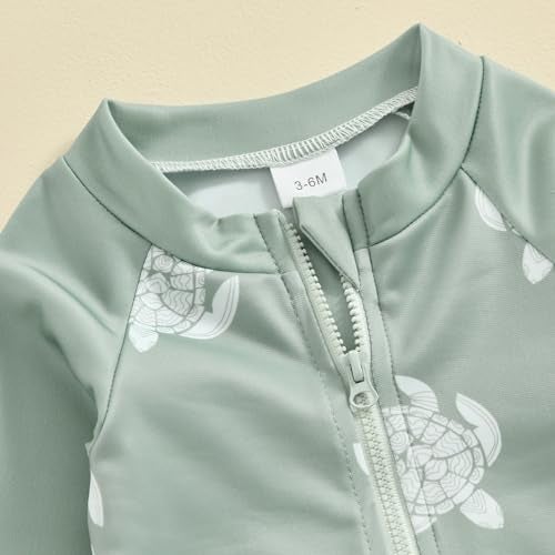 DuAnyozu Baby Boys Swimsuit Long Sleeve Rash Guard Swimwear Baby Boy Swim Trunk with Hat Set 3-Piece Toddler Bathing Suit (Green, 6-12 Months) - Image 3